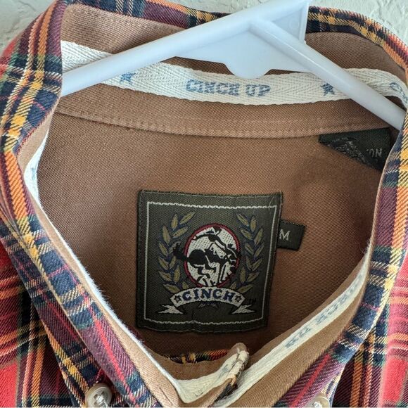 Cinch Long Sleeve Button Down Plaid 100% Cotton Medium EUC - Picture 3 of 6